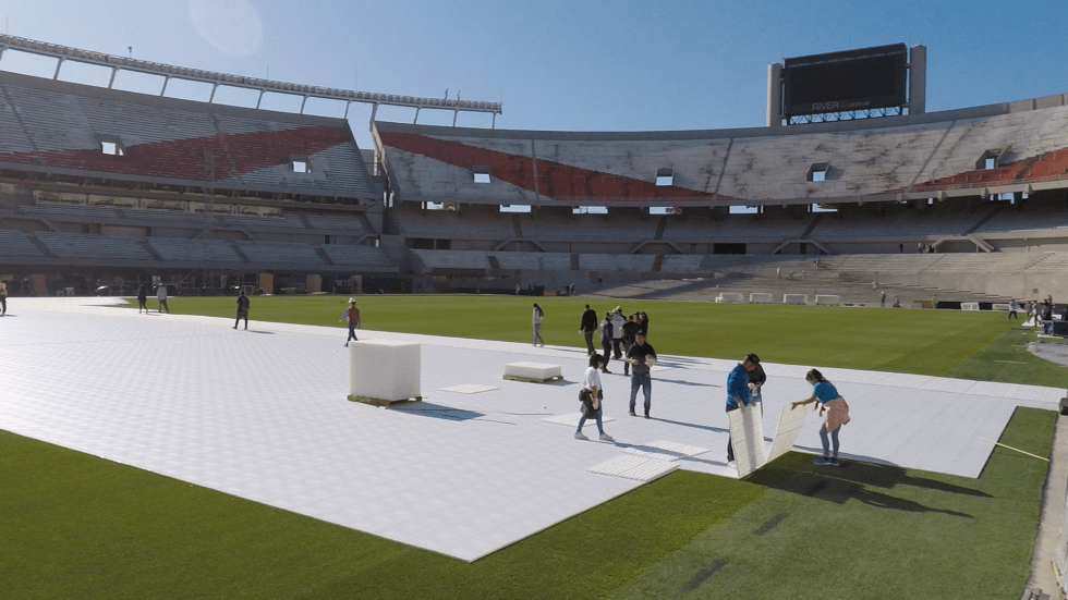 EverBase Flooring installed over turf at River Plate Stadium