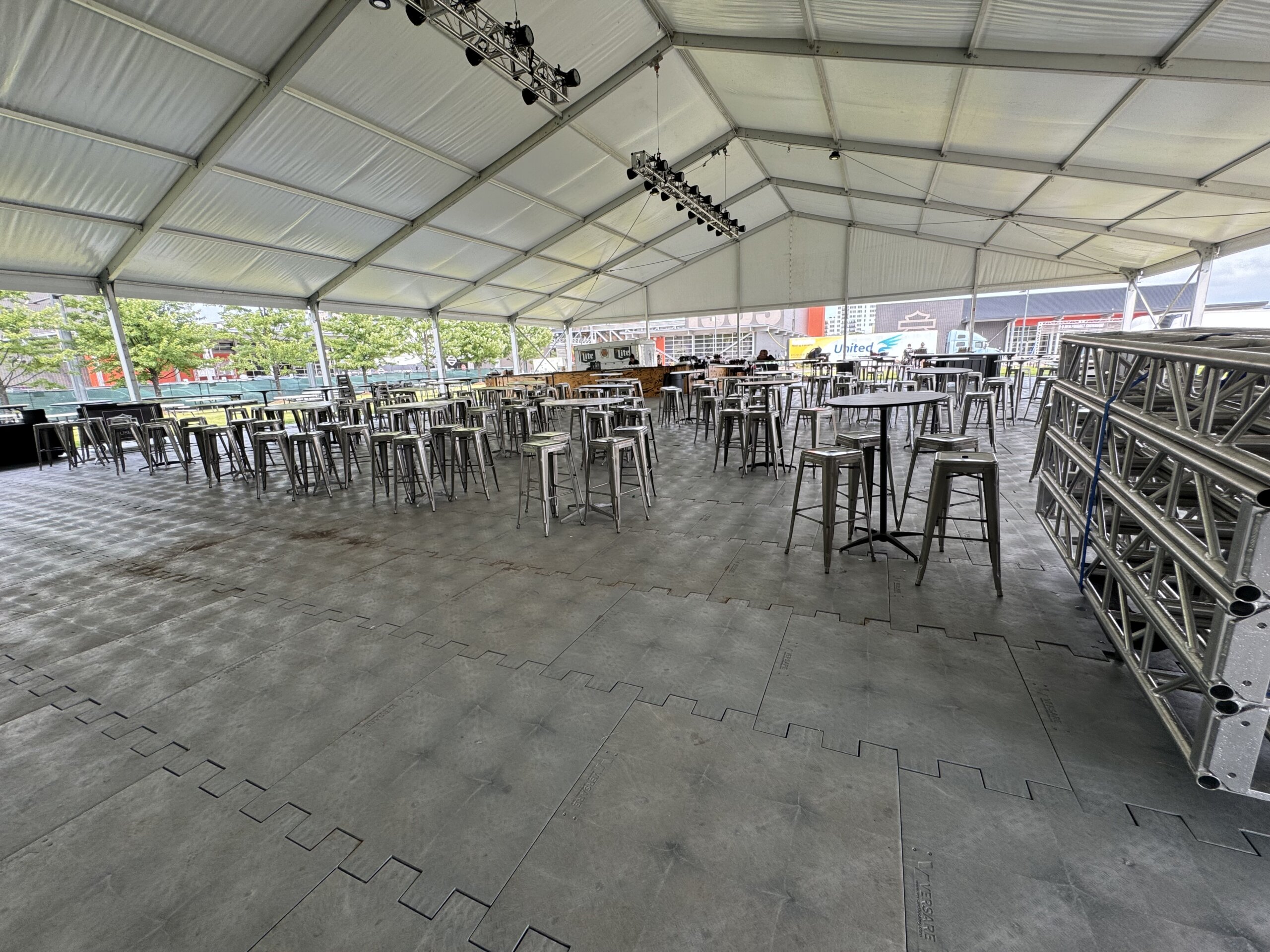 Interior of an outdoor tent set up for an event